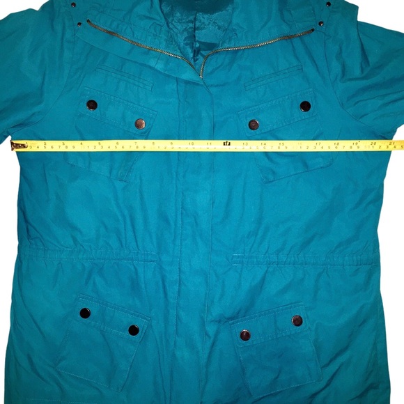 Turquoise Lightweight Jacket, Teal Raincoat, Spring Blue, Kenneth Cole, Medium - Picture 14 of 16
